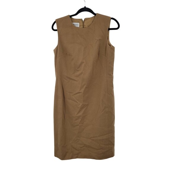 Vtg 70s Saks Fifth Avenue Wool Blend Sleeveless Camel Sheath Dress Sz 10 Classic - Picture 2 of 8